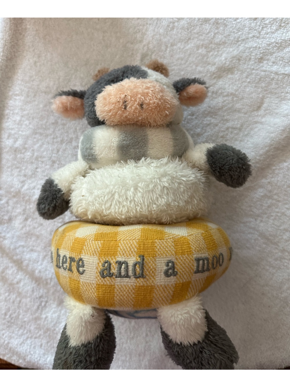 Mud Pie Plush Cow Stacker Toy in Cream, Gray & Peach - sensory  Small Toy